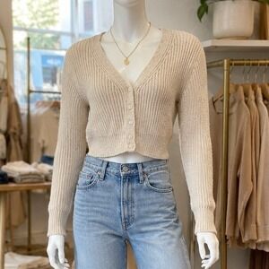 Kimchi Blue Women Cardigan Oatmeal Chunky Shaker Knit Cropped Button Front S